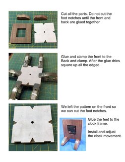 Cut all the parts. Do not cut the
foot notches until the front and
back are glued together.
Glue and clamp the front to the
B