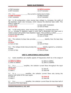 BASIC ELECTRONICS 
 
MAHESH PRASANNA K., ECE, AIET 
Page 10 
 
a) PNP transistor 
 
 
 
 
b) NPN transistor 
c) BJT transisto