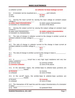 BASIC ELECTRONICS 
 
MAHESH PRASANNA K., ECE, AIET 
Page 7 
 
c) collector current  
 
 
d) collector-to-base leakage current