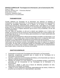 ESPACIO CURRICULAR: Tecnologías de la Información y de la Comunicación (TIC) 
Curso: 3° Año 
Escuela: ESJA N° 26 – “Victorian