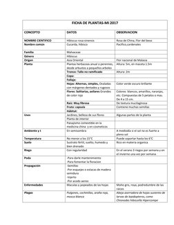 FICHA DE PLANTAS-MI 2017 
 
CONCEPTO 
DATOS 
OBSERVACION 
 
NOMBRE CIENTIFICO 
Hibiscus rosa-sinensis 
Rosa de China, Flor de