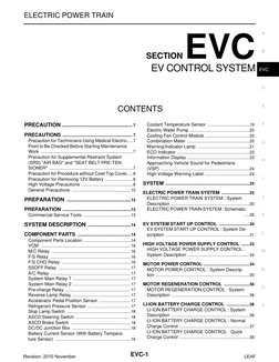 EVC-1
ELECTRIC POWER TRAIN
D
E
F
G
H
I
J
K
L
M
SECTION EVC
A
B
EVC
N
O
P
CONTENTS
EV CONTROL SYSTEM
PRECAUTION ..............