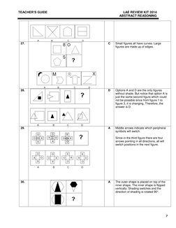 7 
TEACHER’S GUIDE 
 
LAE REVIEW KIT 2014 
 
 
ABSTRACT REASONING 
 
 
 
27. 
 
 
 
 
C 
Small figures all have curve