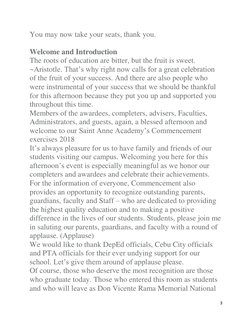 3 
 
You may now take your seats, thank you. 
 
Welcome and Introduction 
The roots of education are bitter, but the fruit