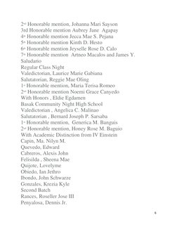6 
 
2nd Honorable mention, Johanna Mari Sayson 
3rd Honorable mention Aubrey Jane  Agapay 
4th Honorable mention Jecca Mae