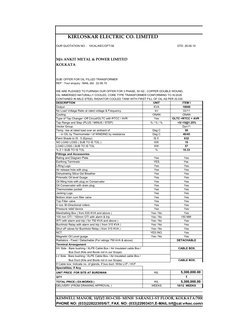 KIRLOSKAR ELECTRIC CO. LIMITED
OUR QUOTATION NO. :  10CAL/KEC/OFT/36
DTD. 26.06.10
 
 
M/s ANKIT METAL & POWER LIMITED
KOLKAT