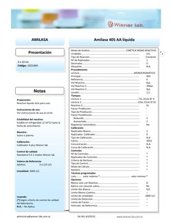 administra@wiener-lab.com.ar 
54-341-4329191 
www.wiener-lab.com.ar 
 
4 
 
 
AMILASA 
 
3 x 10 mL 
Código: 1021404