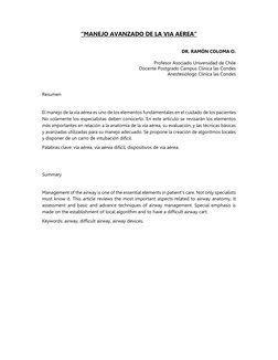 “MANEJO AVANZADO DE LA VIA AEREA” 
 
 
DR. RAMÓN COLOMA O. 
 
Profesor Asociado Universidad de Chile 
Docente Postgrado Campu