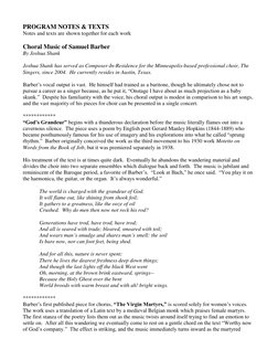 PROGRAM NOTES & TEXTS 
Notes and texts are shown together for each work 
 
Choral Music of Samuel Barber 
By Joshua Shank
