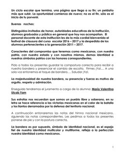 1 
 
Un ciclo escolar que termina, una página que llega a su fin; un peldaño 
más que subir. La oportunidad comienza de nuevo