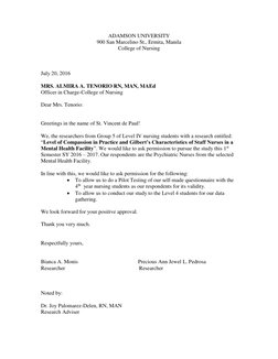 ADAMSON UNIVERSITY 
900 San Marcelino St., Ermita, Manila 
College of Nursing 
 
 
 
July 20, 2016 
 
 
MRS. ALMIRA A. TENORI