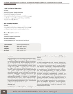 112
Estrategias de afrontamiento y características sociodemográficas en padres de hijos con trastornos del espectro autista
R
