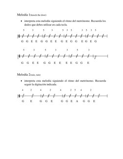 Melodía 1(knock the door) 
 interpreta esta melodía siguiendo el ritmo del metrónomo. Recuerda los 
dedos que debes utilizar