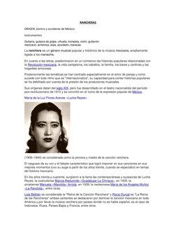 RANCHERAS  
ORIGEN: Centro y occidente de México 
Instrumentos  
Guitarra, guitarra de golpe, vihuela, trompeta, violín, guit