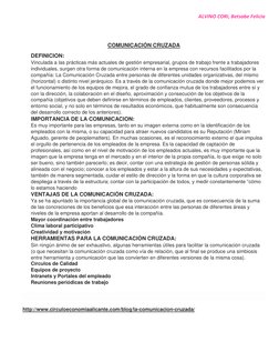 ALVINO CORI, Betsabe Felicia 
COMUNICACIÓN CRUZADA 
DEFINICION: