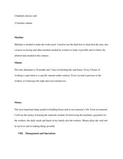 2 bathtubs shower stall 
15 kitchen cabinet 
 
Machine 
Machine is needed to make the work easier. I need to use the back hoe