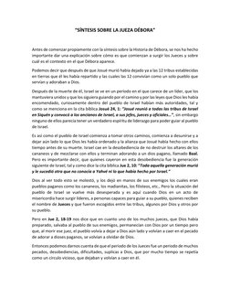 “SÍNTESIS SOBRE LA JUEZA DÉBORA” 
 
Antes de comenzar propiamente con la síntesis sobre la Historia de Débora, se nos ha hech