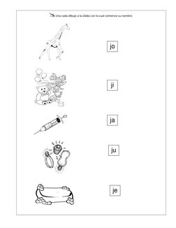 Una cada dibujo a la sílaba con la cual comience su nombre.