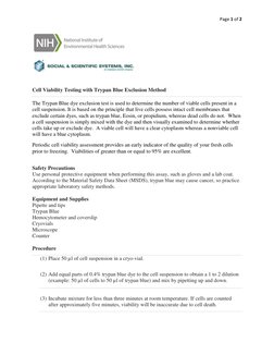 Page 1 of 2 
 
 
           
 
Cell Viability Testing with Trypan Blue Exclusion Method 
The Trypan Blue dye exclusion test i