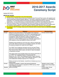 Updated 08/10/2016 
IMPORTANT NOTES:  
 
Awards MUST be presented in the order listed below. 
 
At some events, Clo