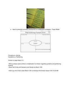 ● Idea for potential summative assessment of multiplication strategies - Frayer Model 
 
 
Grouping vs. sharing  
Quotative