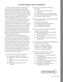 Practice Test 3  |  2 37
SPANISH SUBJECT TEST–Continued
GO ON TO THE NEXT PAGE
Muchos científicos advierten con alarma que la