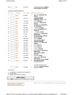 Grp
NPR
225-4523
CYLINDER GP-BOOM (GRUPO
DE CILINDRO DE PLUMA)
PIEZAS INDIVIDUALES
Ref.
Cant.
NPR Nota
No. de pieza
Cant.
req