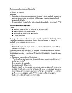 Terminaciones Cervicales en Prótesis Fija 
 
1. Margen de acabado 
Definición: 
- 
Se define como margen de acabado protésico