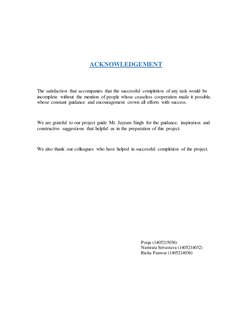 ACKNOWLEDGEMENT 
 
The satisfaction that accompanies that the successful completion of any task would be 
incomplet