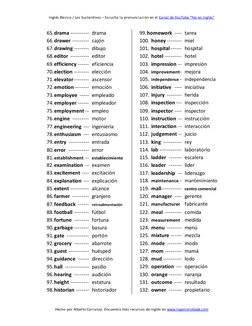 Inglés Básico / Los Sustantivos – Escucha la pronunciación en el Canal de YouTube “Yes en Inglés” (https://www.youtube.com/wa