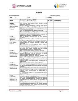 Proyecto Mecesup 0805 
             
            Página 2 
 
Rubrics 
 
Student’s Name: …………………………………