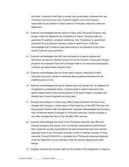 the future. Customer’s Web Site or content may be excluded or banned from any 
Third-party resource at any time. Customer agr