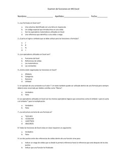 Examen de funciones en MS Excel 
Nombres:_______________________    Apellidos:______________________    Fecha:_________ 
 
1.