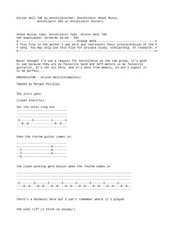 Alison Hell Tab by AnnihilatorGet: Annihilator Sheet Music, 
            Annihilator CDs or Annihilator Posters
##### Guitar
