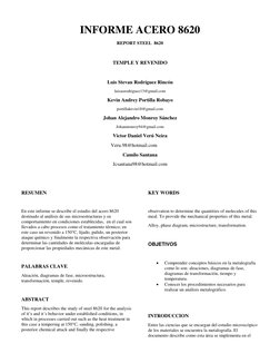 INFORME ACERO 8620 
REPORT STEEL  8620 
 
TEMPLE Y REVENIDO 
 
Luis Stevan Rodríguez Rincón 
luisaorodriguez13@gmail.com 
Kev