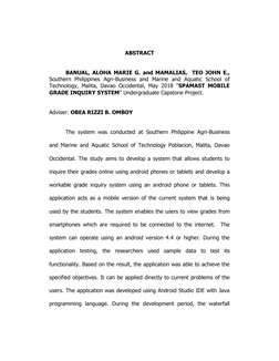ABSTRACT 
 
 
BANUAL, ALOHA MARIE G. and MAMALIAS,  TEO JOHN E.,  
Southern Philippines Agri-Business and Marine