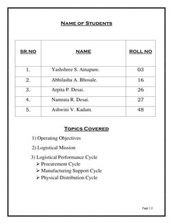 Page | 2  
 
Name of Students 
 
 
Topics Covered 
         1) Operating Objectives 
         2) Logistical Mission  
3) Lo