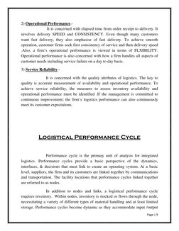 Page | 9  
 
2) Operational Performance:- 
              
 It is concerned with elapsed time from order receipt to delivery