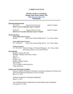 CURRICULUM VITAE 
 
DONITA-JANE B. CANCERAN 
Bangad, Santa Maria, Isabela, 3330 
didj.canceran@yahoo.com 
09166963493 
 
 
Ed