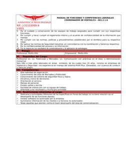 RIF.: J-31103099-9              
V-855
MANUAL DE FUNCIONES Y COMPETENCIAS LABORALES 
COORDINADOR DE VENTAS/CV – 001.2.1.6
5.