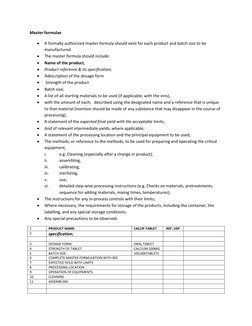 Master Formula Record Guidelines | PDF