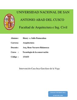 1 
 
 
 
 
 
 
 
 
 
Alumno :  
 Henry  e. Sallo Pumacahua 
Carrera :  
 Arquitectura 
Docente :  
 Arq. Rene Navarro Hal