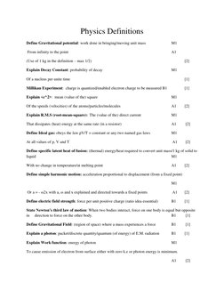 Physics Definitions 
Define Gravitational potential: work done in bringing/moving unit mass 
 
M1 
 From infinity to the poin
