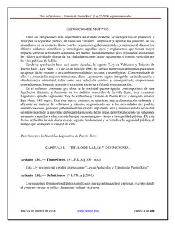 “Ley de Vehículos y Tránsito de Puerto Rico” [Ley 22-2000, según enmendada] 
 
 
Rev. 05 de febrero de 2018 
 www.ogp.pr.gov