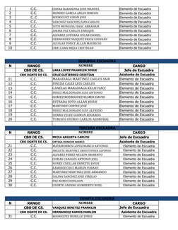 1
C.C.
CERNA BARAHONA JOSE MANUEL 
Elemento de Escuadra
2
C.C.
MENDEZ GARCIA ARLES SIMEON
Elemento de Escuadra
3
C..C
RODRIGU