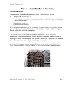 Clase 6 Taller de obras 
                             Anexo 1        Guía enfierradura de Obra Gruesa. 
Aprendizajes Espe