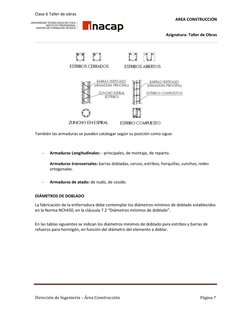 Clase 6 Taller de obras 
AREA CONSTRUCCIÓN 
 
Asignatura: Taller de Obras 
 
 
 
 
 
 
 
 
 
 
 
 
También las armaduras