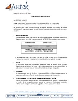 ANTEK - Calle 25B No. 85B-54. Bogotá, D.C. - Colombia - PBX (57) 1 - 295-2333 - Email: anteksa@anteksa.com 
 
 
 
Bogotá