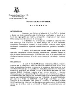 1 
 
                
 
 
Respetable Logia Orpheo 168. 
         Valle de Santiago. 
  05 de Septiembre 2017 e.v