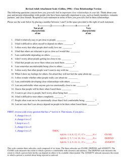 Revised Adult Attachment Scale (Collins, 1996) - Close Relationships Version 
The following questions concern how you general